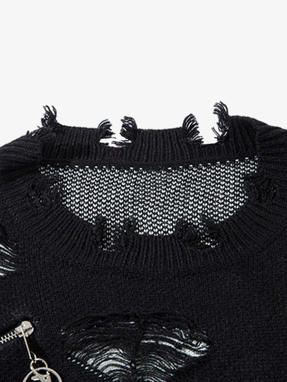 Retro Distressed Zipper Sweater