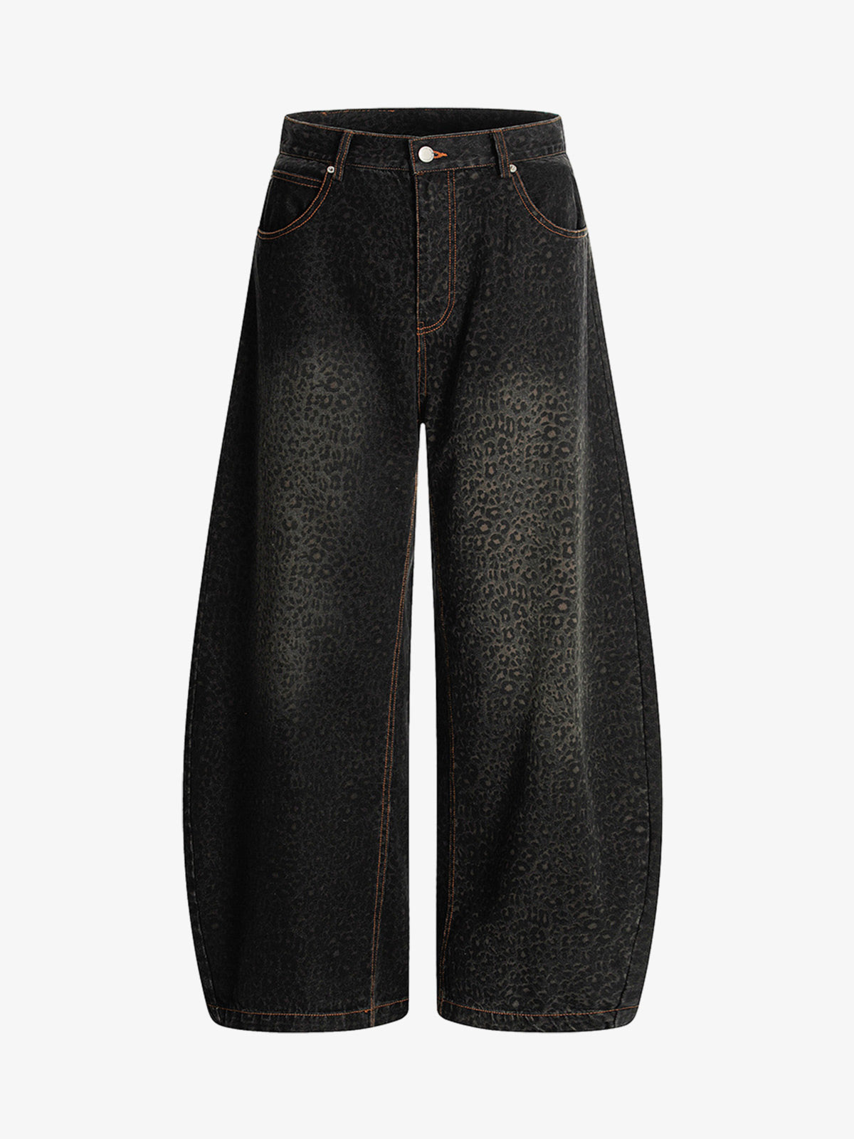 Street Leopard Print Barrel Jeans
