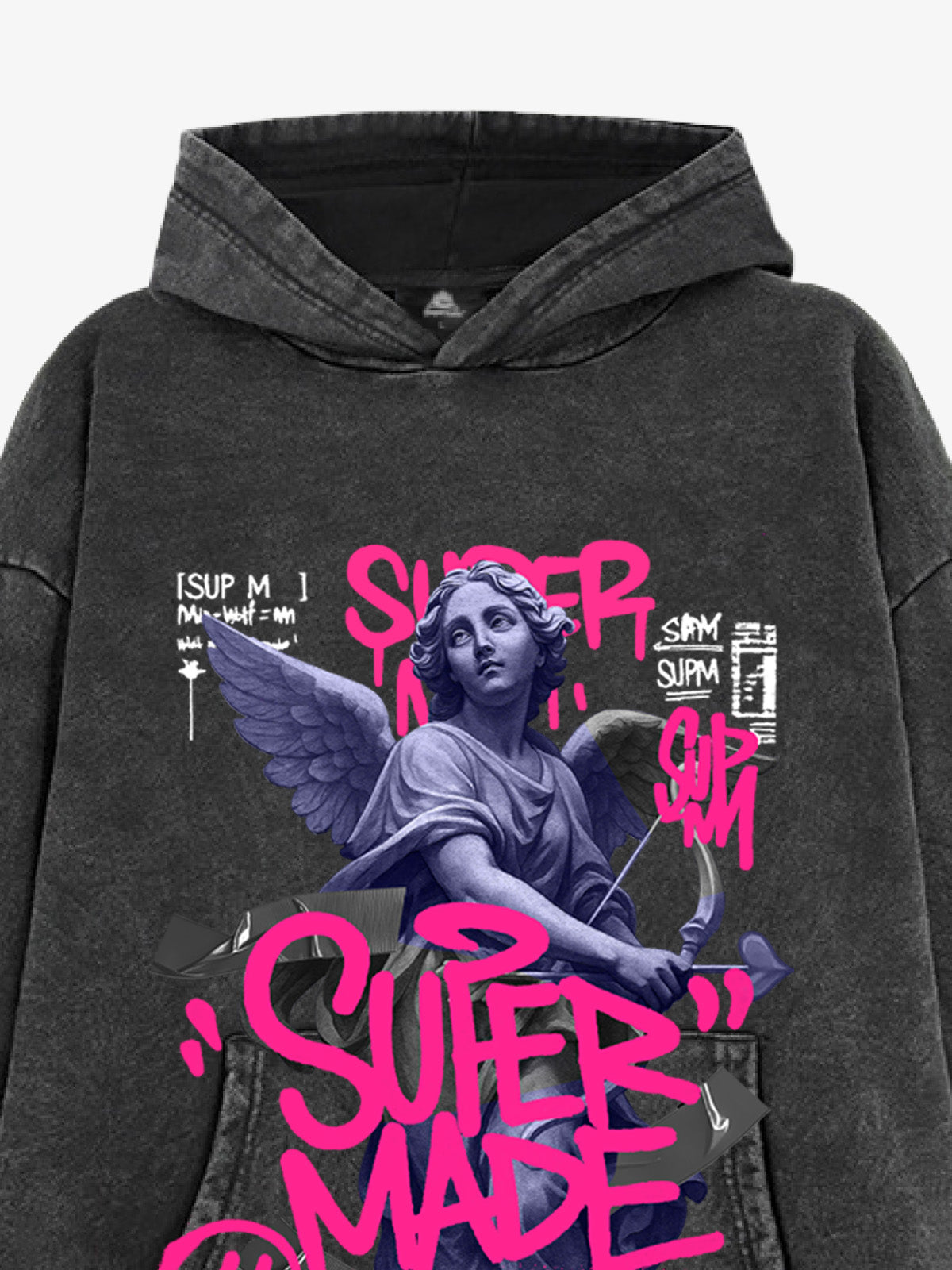 Pink Letter Graffiti Angel Print Hooded Sweatshirt