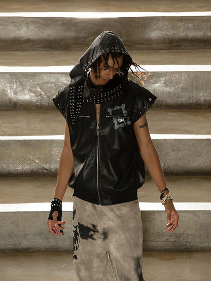 Thorn Destruction Frame Pattern Leather Vest