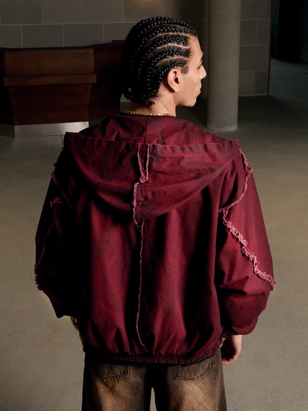 Thesupermade Washed Distressed Fur Hooded Jacket