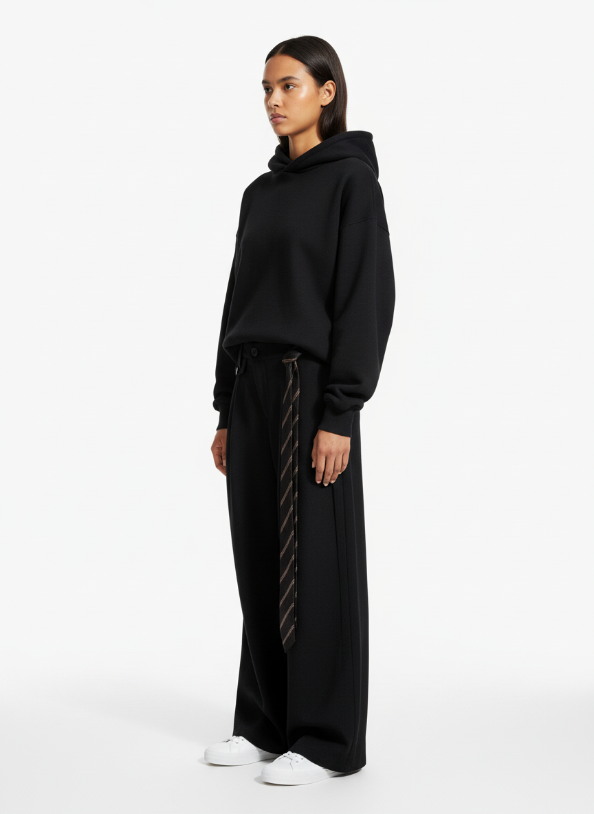 Tie Detail Relaxed Fit Draped Suit Pants