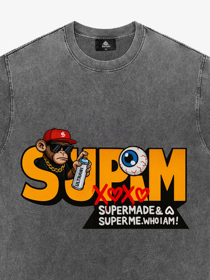 Supermade Trendy Hip-Hop Monkey Graffiti Font T-Shirt