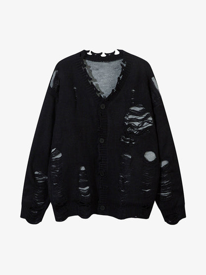 Irregular Neck Hole Hollow Knit Raw Edge Sweater