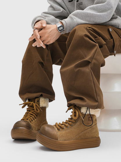 Winter Warmth High-Top Sneaker Boots with Fuzzy Collar