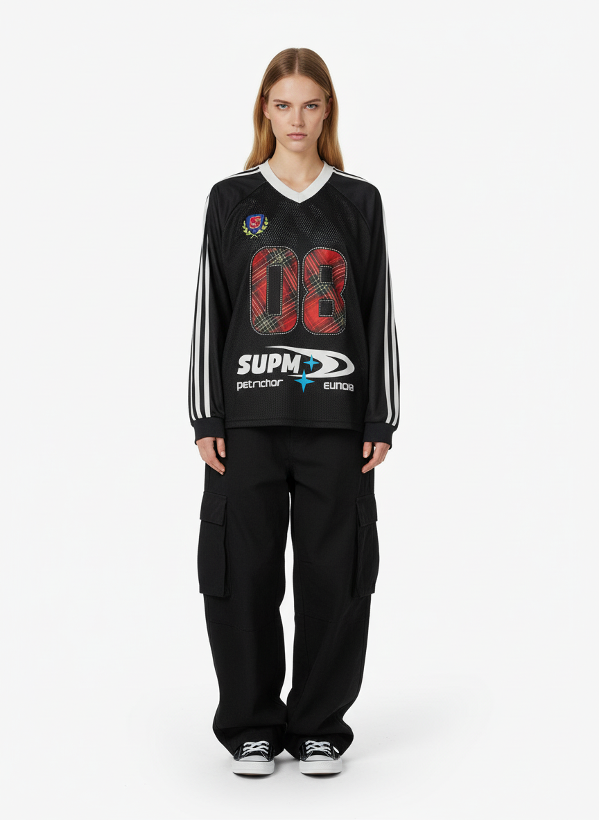 Street Jersey Colorblocked Digital Embroidered Long-Sleeve T-Shirt