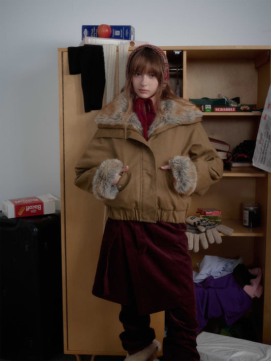 Winter-Ready Corduroy Jacket with Faux Fur Trim for Men