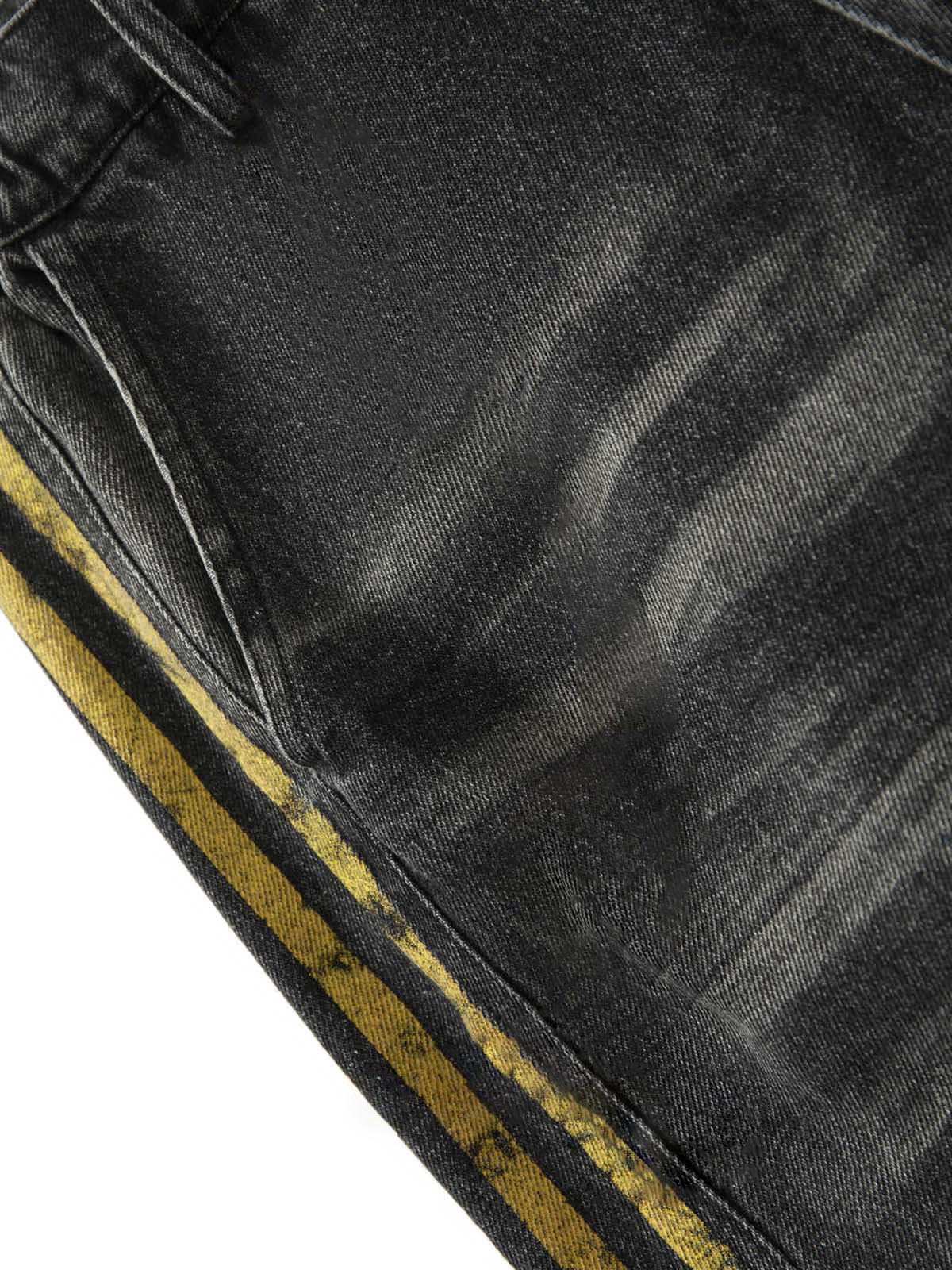 Distressed Striped Side Chain Patchwork Ripped Straight Jeans - 2391