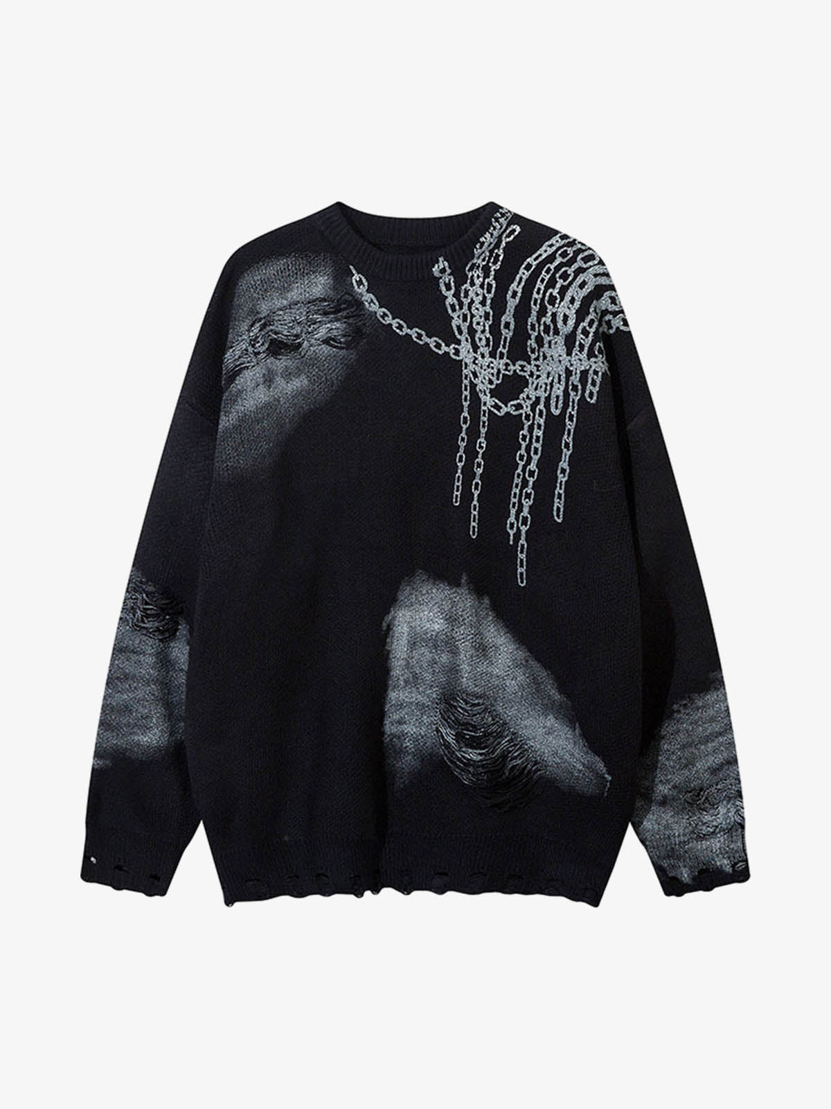 Chain Jacquard Spray-Painted Hole Round Neck Sweater