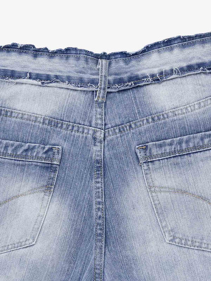 Vintage Washed Patchwork Distressed Scimitar Jeans