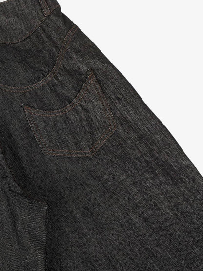 Wide-Leg Denim Trousers with Snake Embroidery - Stylish and Comfortable for All Seasons