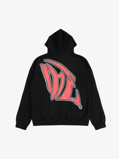 Retro Gothic Print Rhinestone Zip-Up Hoodie