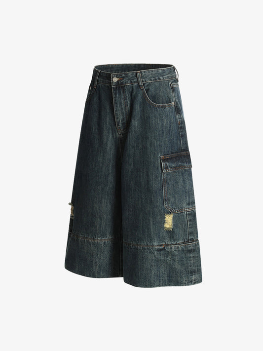 Deconstructed Multi-pocket Cargo Denim Jorts