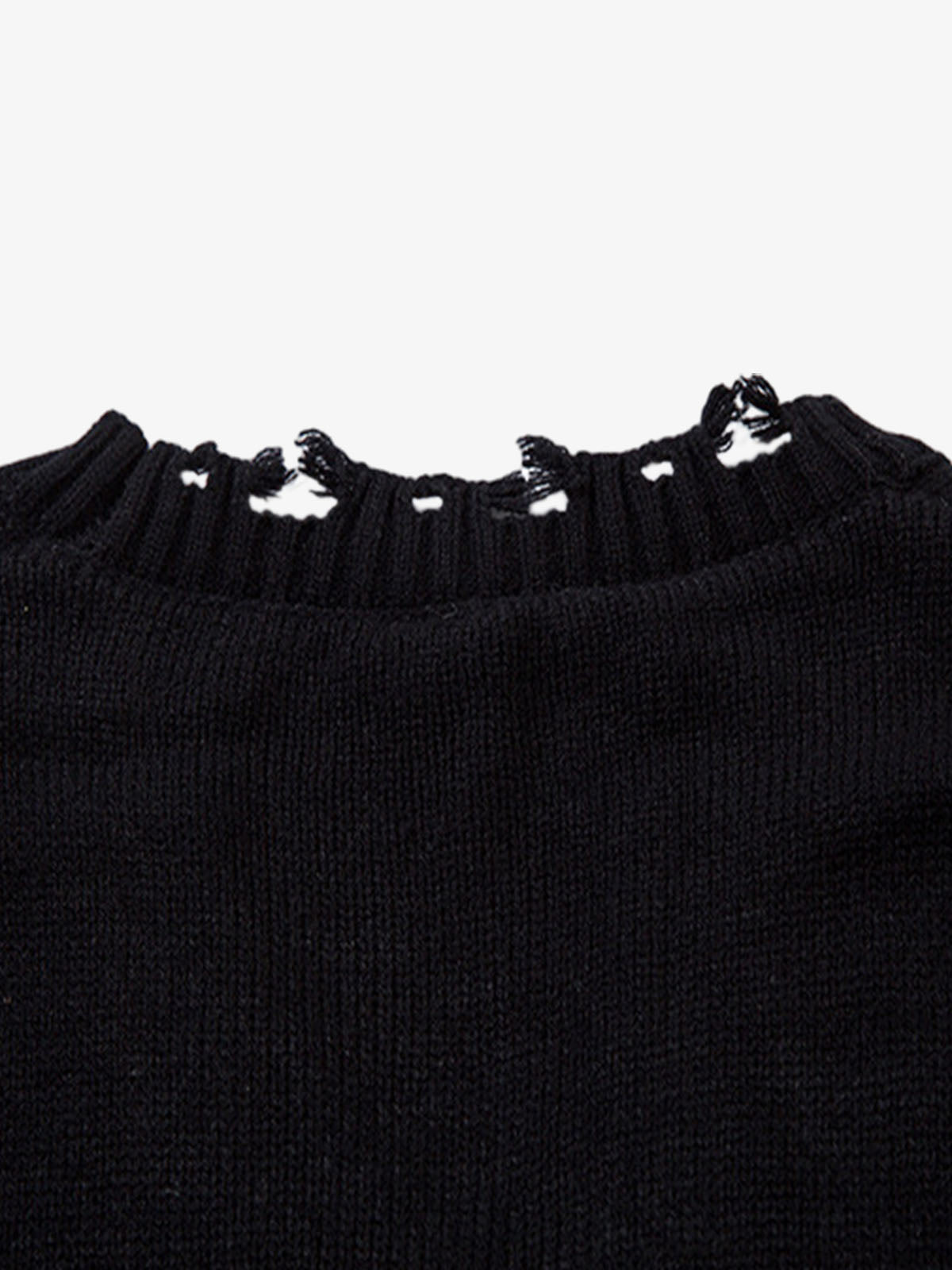Irregular Neck Hole Hollow Knit Raw Edge Sweater