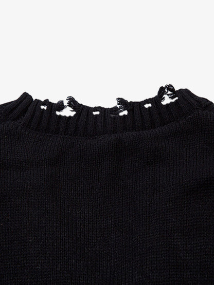 Irregular Neck Hole Hollow Knit Raw Edge Sweater