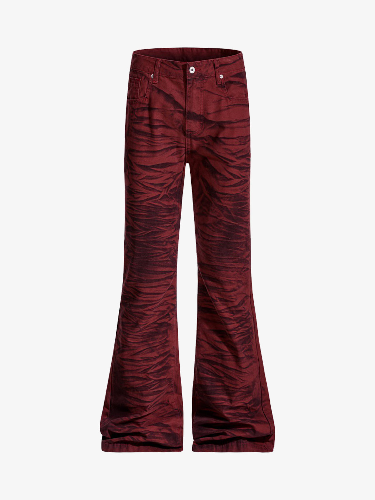 Stylish Maroon Tiger Stripe Flare Jeans for Women - Perfect for Casual and Fashionable Looks