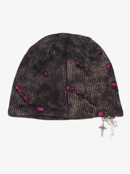 Fashionable Cross Charm Beanie Hat for Winter and Fall - Trendy Knit Cap with Unique Accessories
