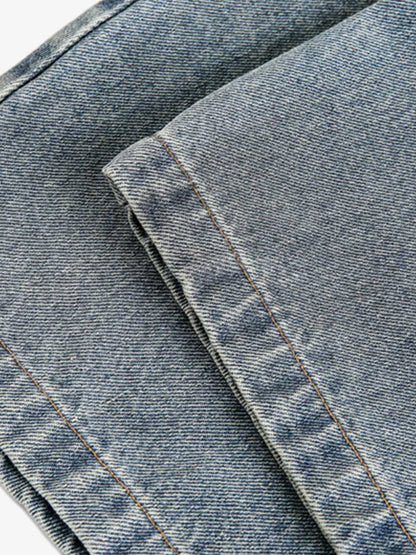 Distressed Rivet-washed Ripped Barrel Jeans