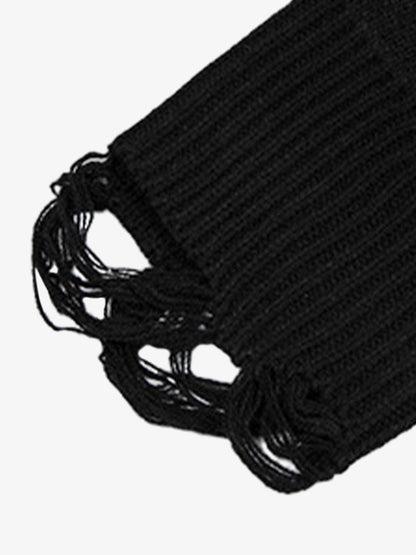 High Street Letter Jacquard Ripped Tassel Sweater