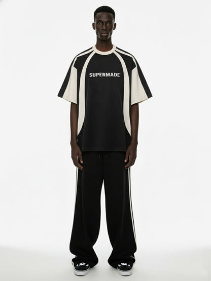 Thesupermade Horizontal Glitch Art Deconstruction Contrast Color Stitching Print T-shirt