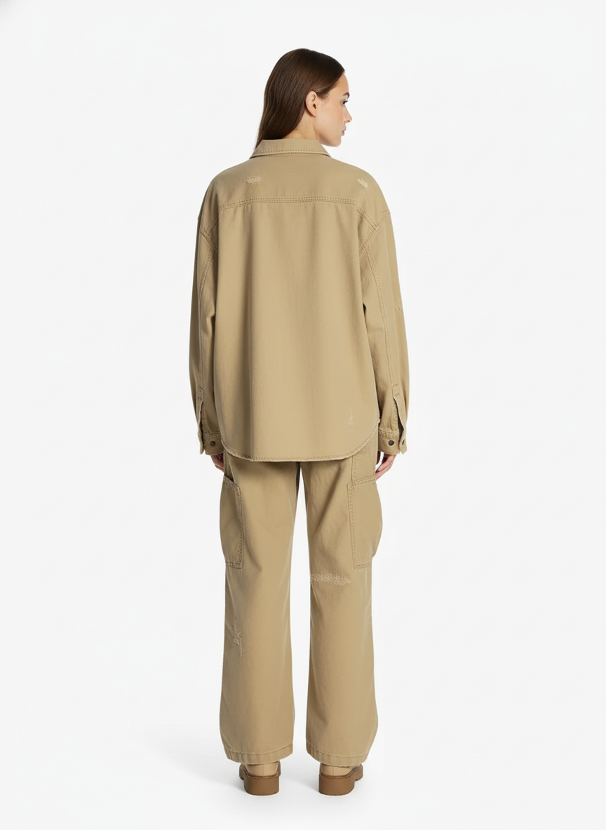 Cotton Hole Patch Pleated Multi-Pocket Cargo Casual Pants