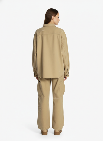 Cotton Hole Patch Pleated Multi-Pocket Cargo Casual Pants