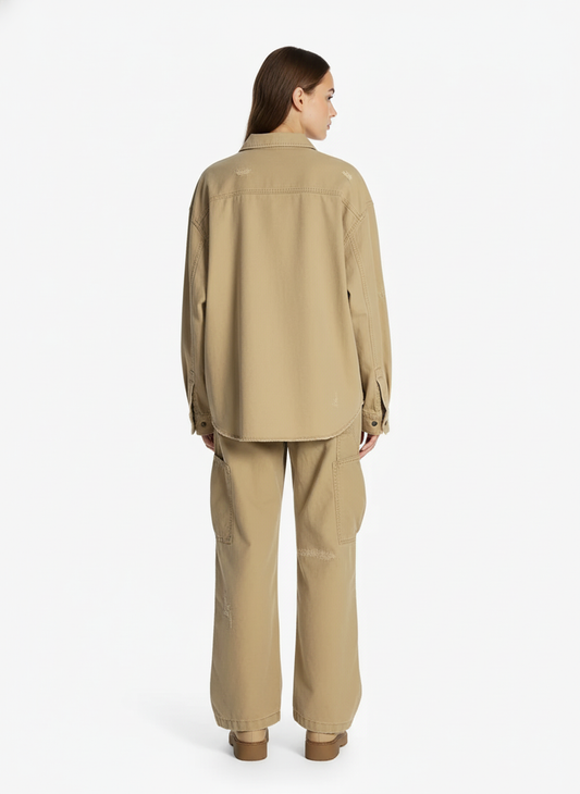 Cotton Hole Patch Pleated Multi-Pocket Cargo Casual Pants