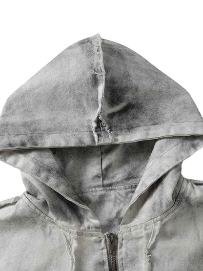 Thesupermade Washed Distressed Fur Hooded Jacket