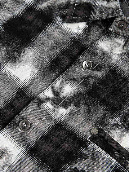 Street Lapel Tie-Dye Plaid Long Sleeve Shirt