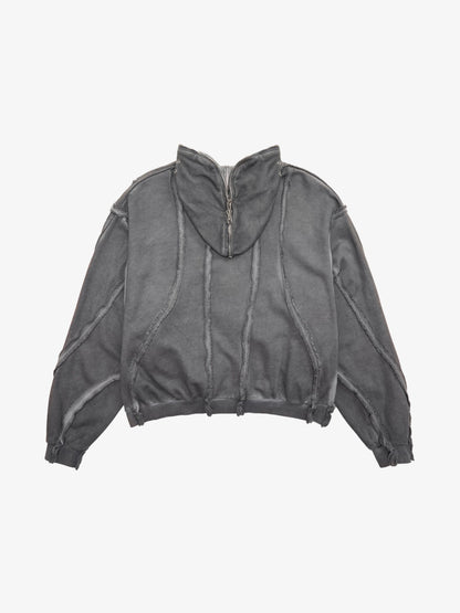 Thesupermade Heavy Washed Distressed Full Zip Hoodie - 2057