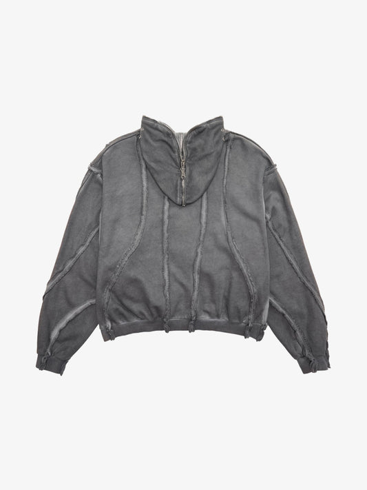 Thesupermade Heavy Washed Distressed Full Zip Hoodie - 2057