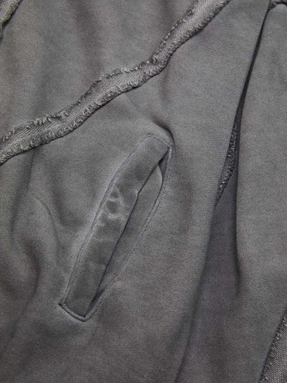 Thesupermade Heavy Washed Distressed Full Zip Hoodie - 2057