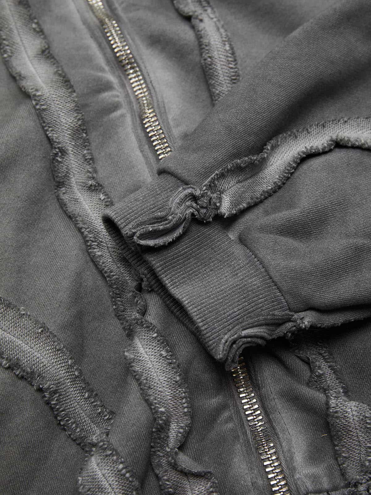 Thesupermade Heavy Washed Distressed Full Zip Hoodie - 2057