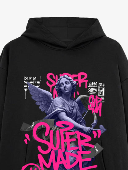 Graffiti Angel Print Hooded Sweatshirt