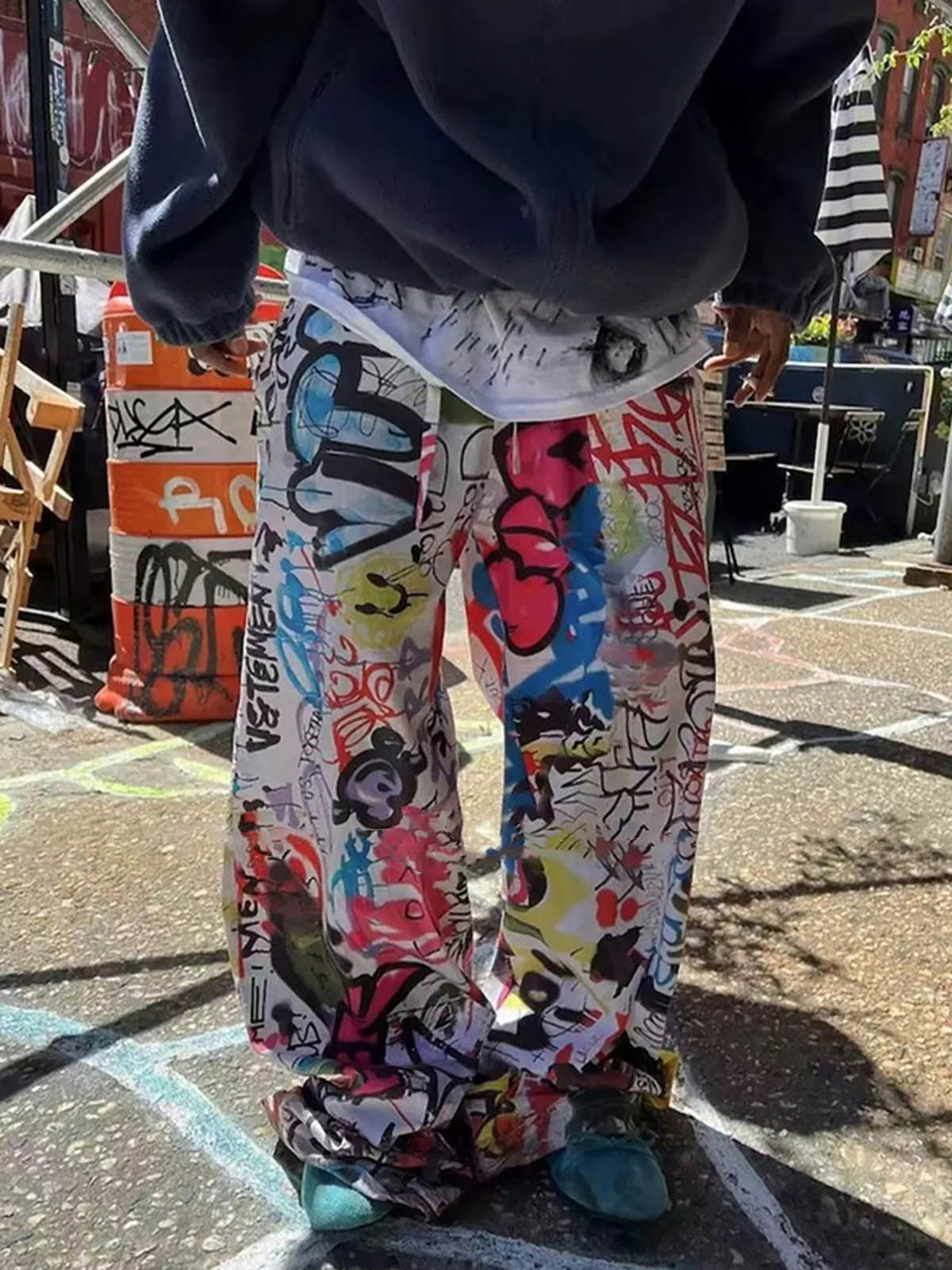 Graffiti Print Wide-Leg Pants for Urban Street Style