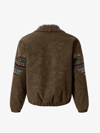 Thesupermade Webbing Stitching Leather And Lambskin Cotton Coat