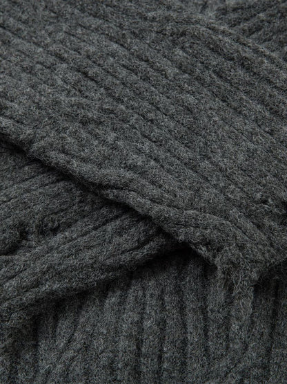 Distressed Ribbed Henley Sweater for Casual Elegance