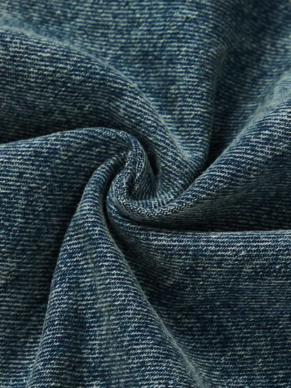 Retro Rhinestone Letter Embroidery Distressed Baggy Jeans