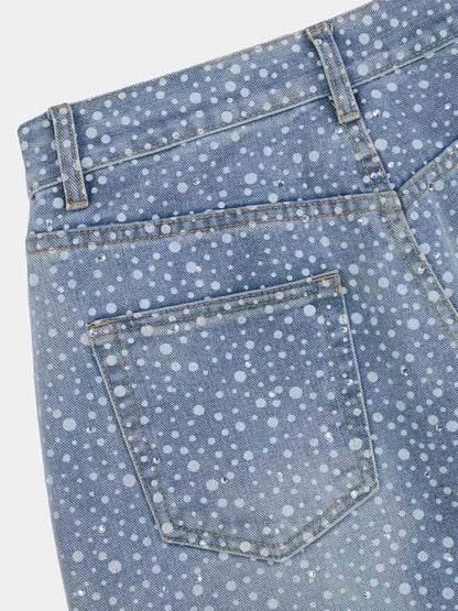 Thesupermade Ink Splashed Hotfix Rhinestone Baggy Jeans - 2306