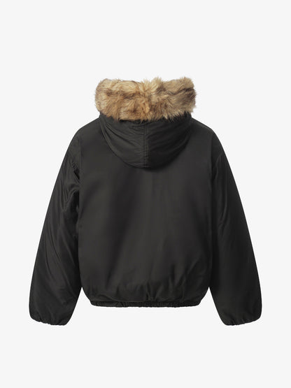 Winter Warmth Faux Fur Trimmed Bomber Jacket for Women