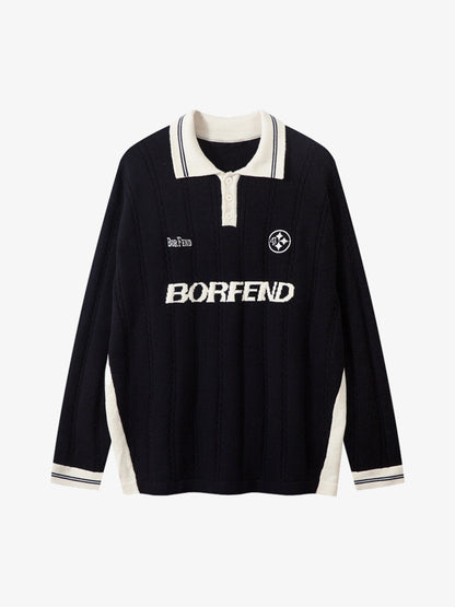 Retro College Polo Collar Knit Sweater