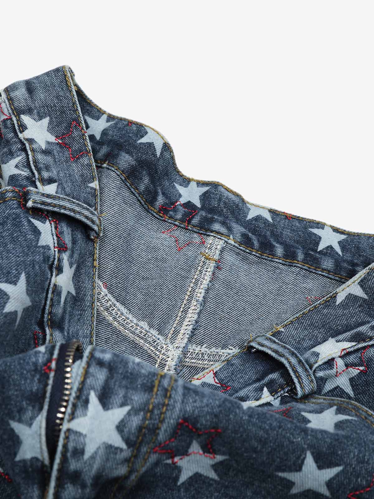 Star-Printed Wide-Leg Denim Culottes for Women - Stylish and Comfortable Everyday Wear