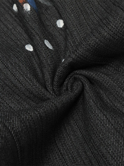 Stylish Wide-Leg Trousers with Artistic Embroidery and Adjustable Drawstrings