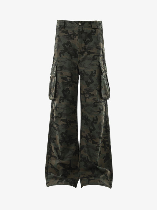 High-Waisted Wide-Leg Cargo Pants with Unique Pocket Design