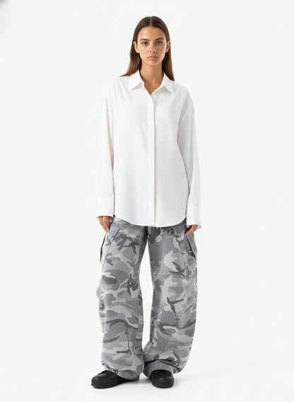 Woven Snow Camouflage Machete Wide-Leg Cargo Barrel Pants