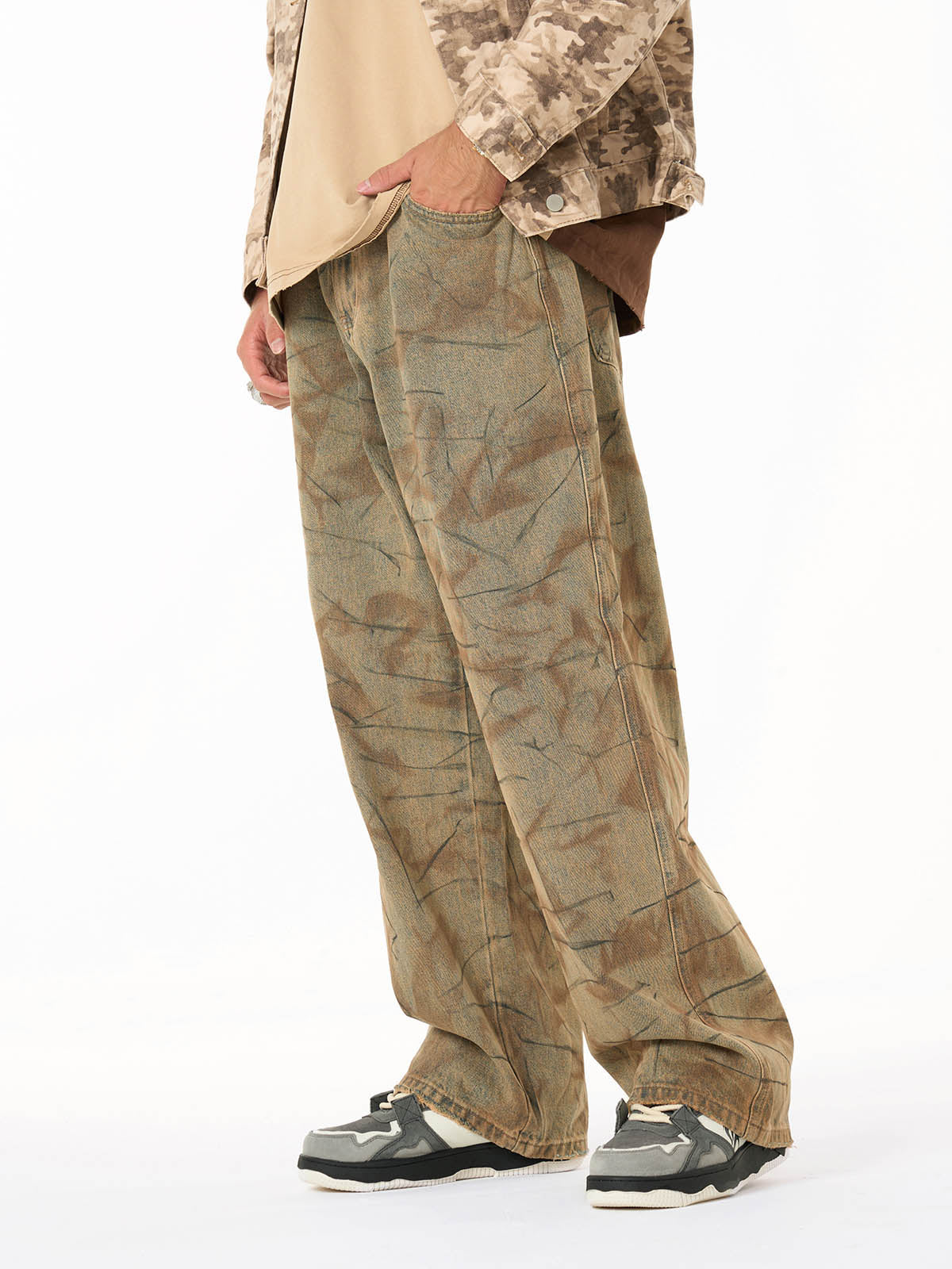 Unique Wide-Leg Denim Pants with Artistic Spider Design for Fashion Lovers