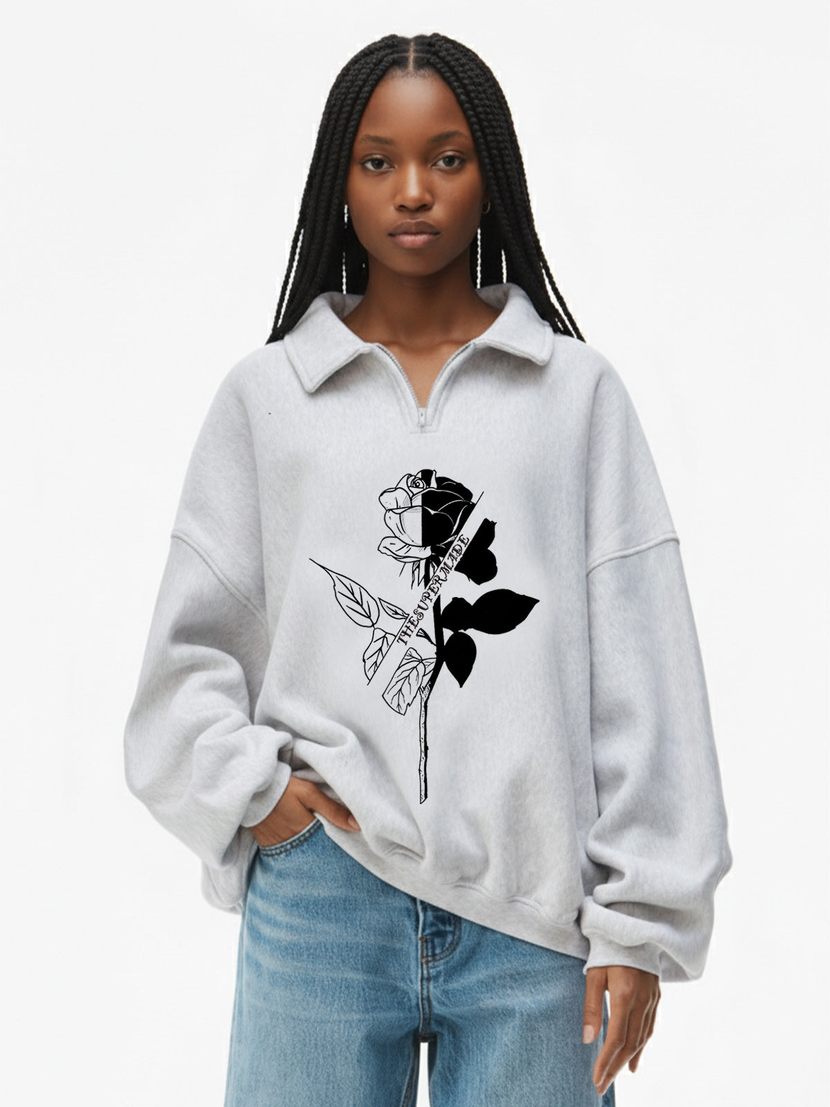 Thesupermade White and Gray POLO Sweatshirt Deconstructs and Reshapes Time Glitch Art Applique