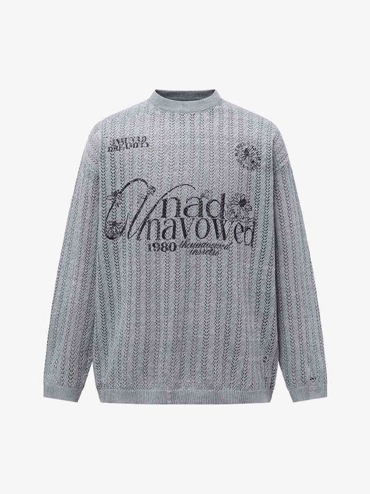 Stylish Knit Sweater with Floral Embroidery and Textured Design