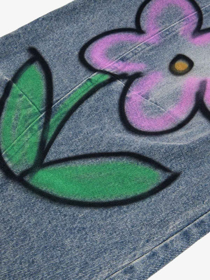 Hand-Painted Denim Jeans with Whimsical Designs for Women