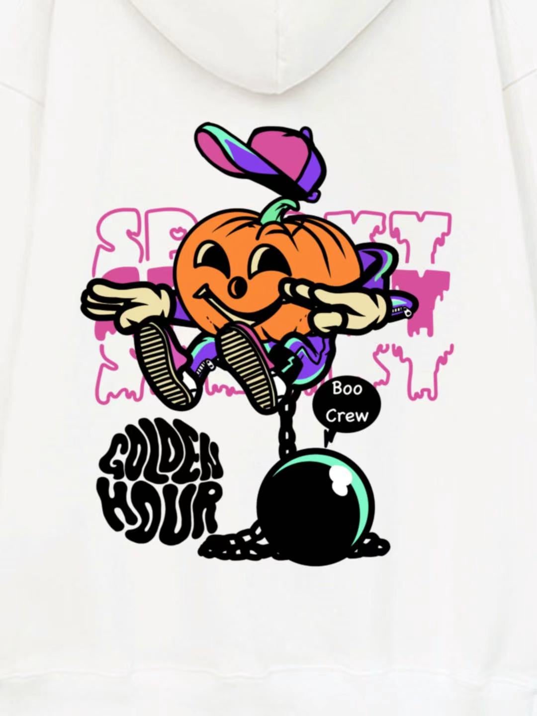 Spooky Halloween Pumpkin Design Cotton Hoodie